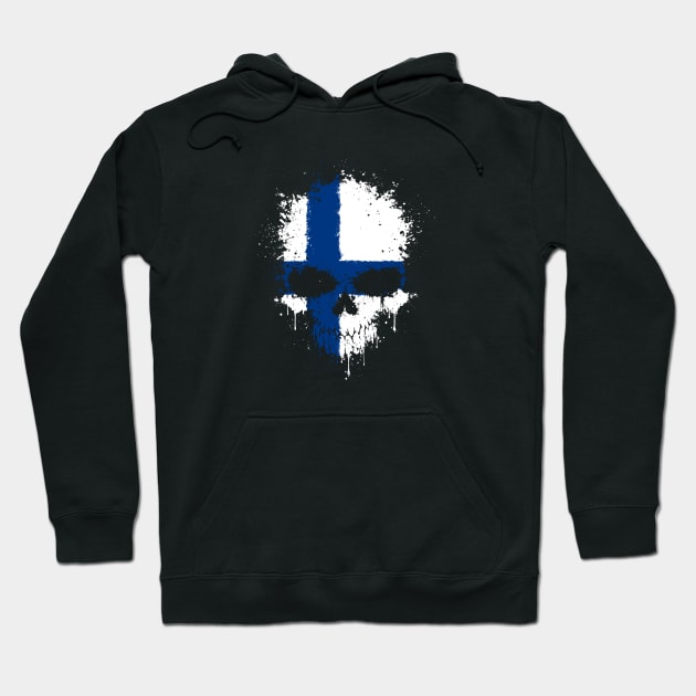 Chaotic Finnish Flag Splatter Skull Hoodie by jeffbartels